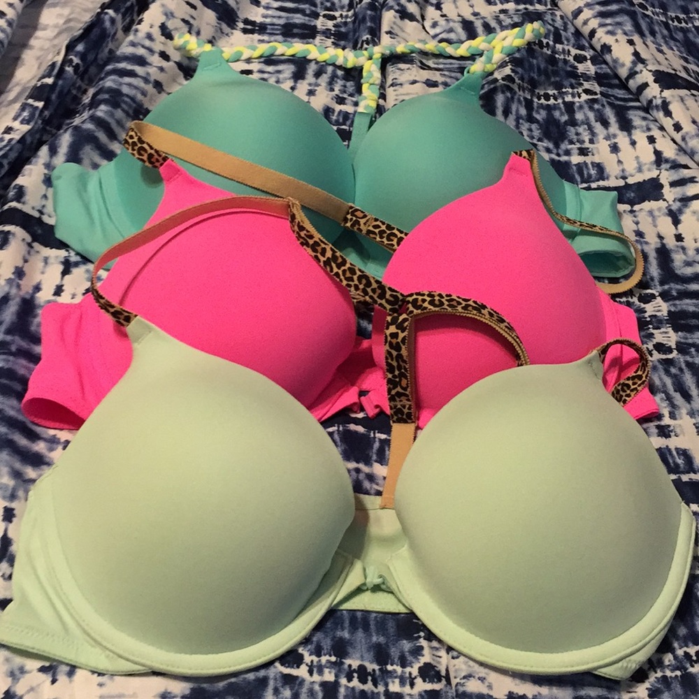 3 VS racer back bras, front snap closure 36B